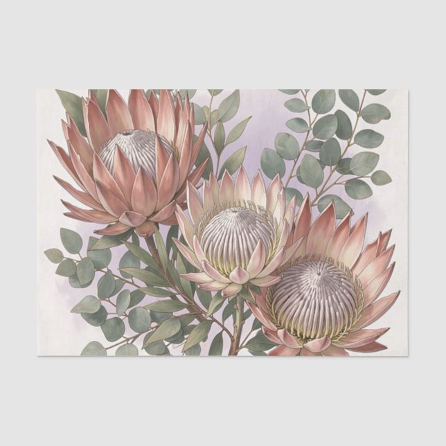 Pink Protea Eucalyptus Botanical Arrangement  Tissue Paper (Front)