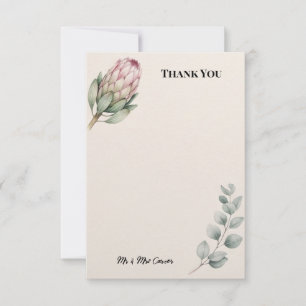 Pink Protea Eucalyptus Wedding Thank You Card