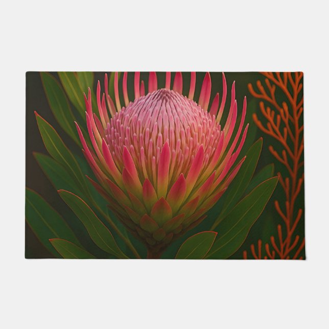 Pink Protea Flower Exotic Bloom Doormat (Front)