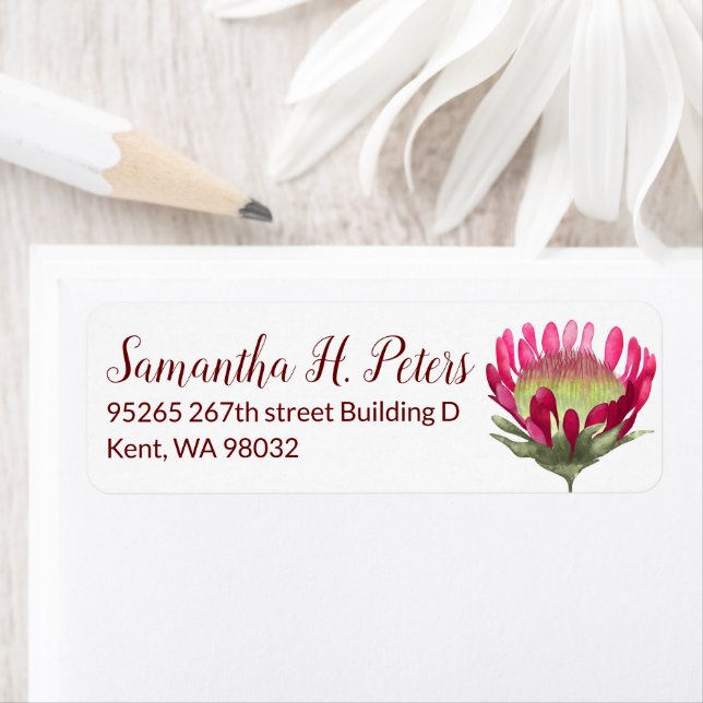 Pink Protea Flower Return Address Label Sheet (Insitu)