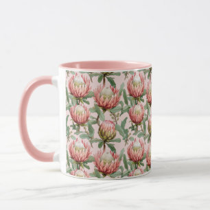 Pink Protea Flowers Botanical Floral Pattern Mug