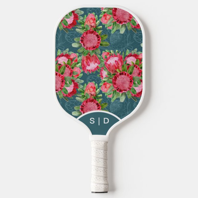 Pink Protea Garden Blooms Pickleball Paddle (Front)
