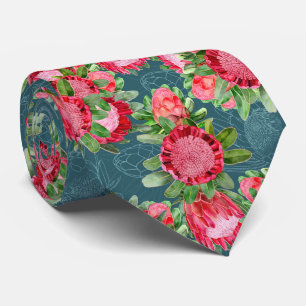 Pink Protea Watercolour Garden Blooms Tie