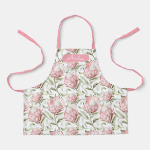 Pink Proteas Floral Apron personalised for kids