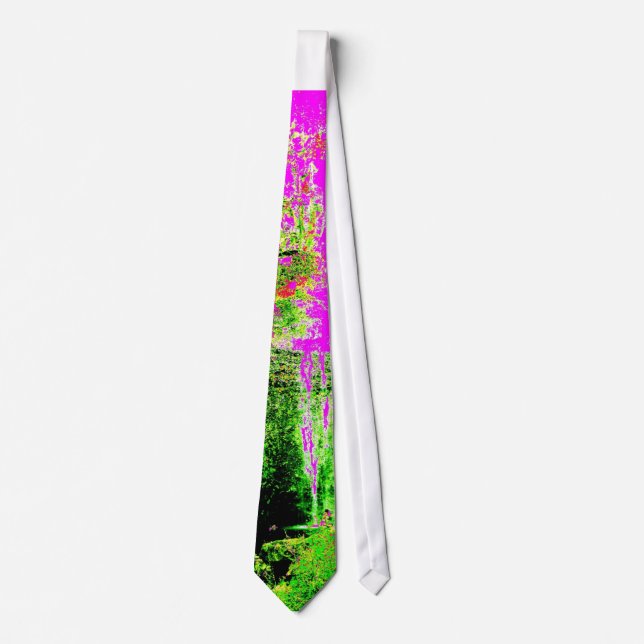Pink Psychedelic Maui Waterfall Mens Necktie (Front)