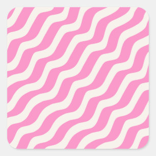 Pink Psychedelic Stripes Abstract Retro Wavy Lines Square Sticker