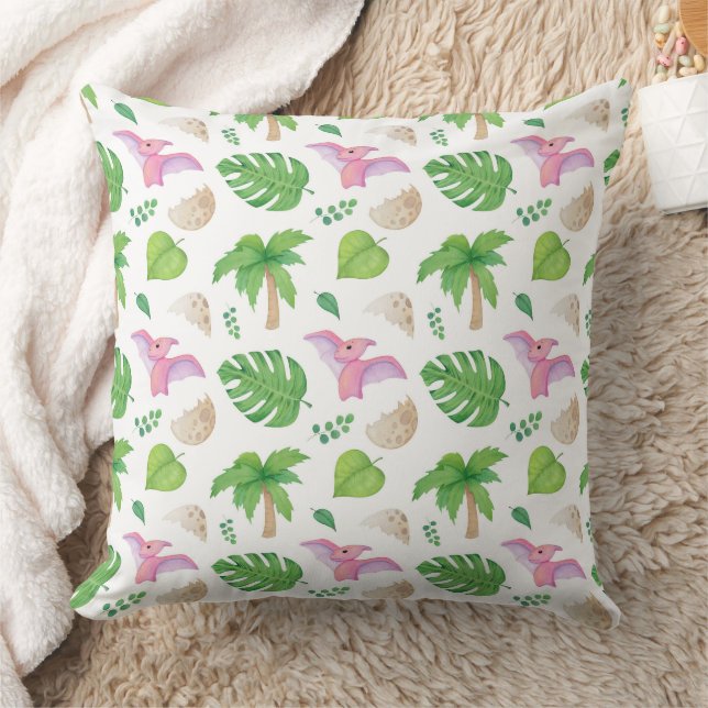 Pink Pterodactyl & Tropical Foliage Pattern Cushion (Blanket)