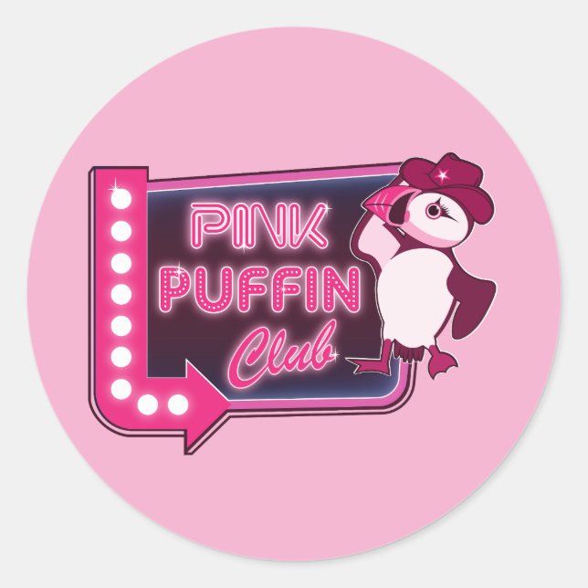 Pink Puffin Club Classic Round Sticker (Front)