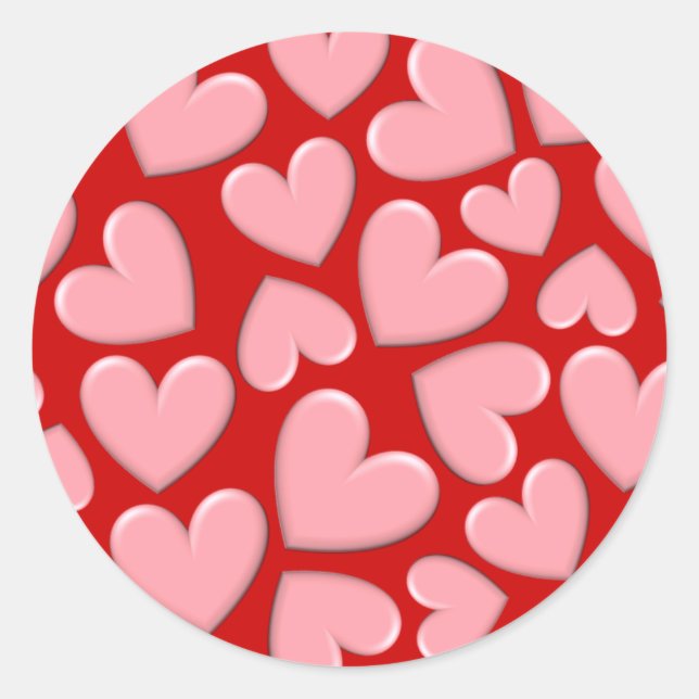 Pink Puffy Hearts Classic Round Sticker (Front)