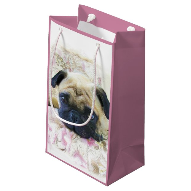 Pink Pug dog gift bag (Back Angled)