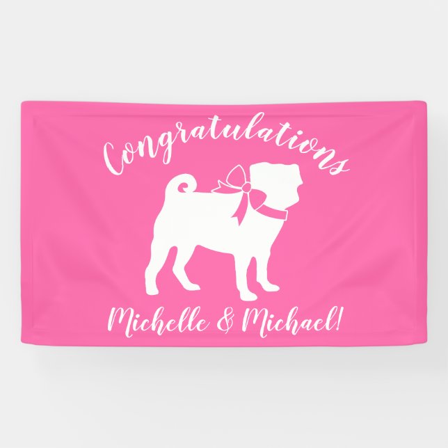 Pink Pug Dog Theme Party Celebration Banner (Horizontal)