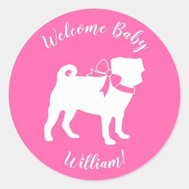 Pink Pug Dog Theme Party Celebration Classic Round Sticker (Front)