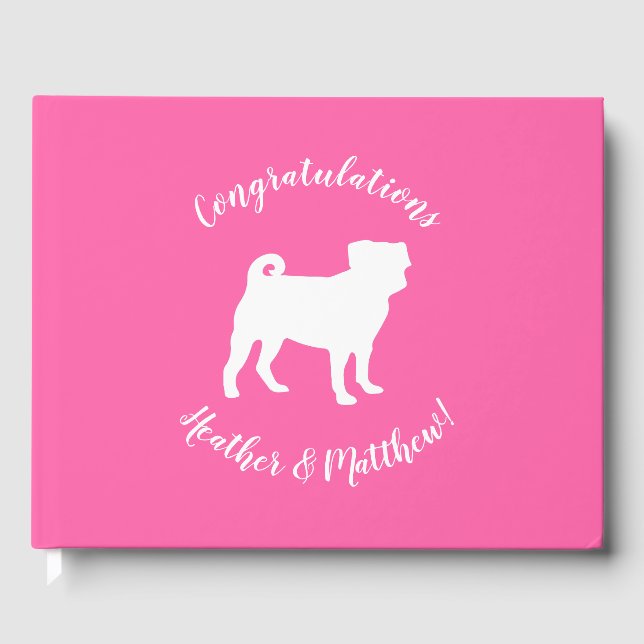Pink Pug Dog Theme Party Celebration Guest Book (Front)