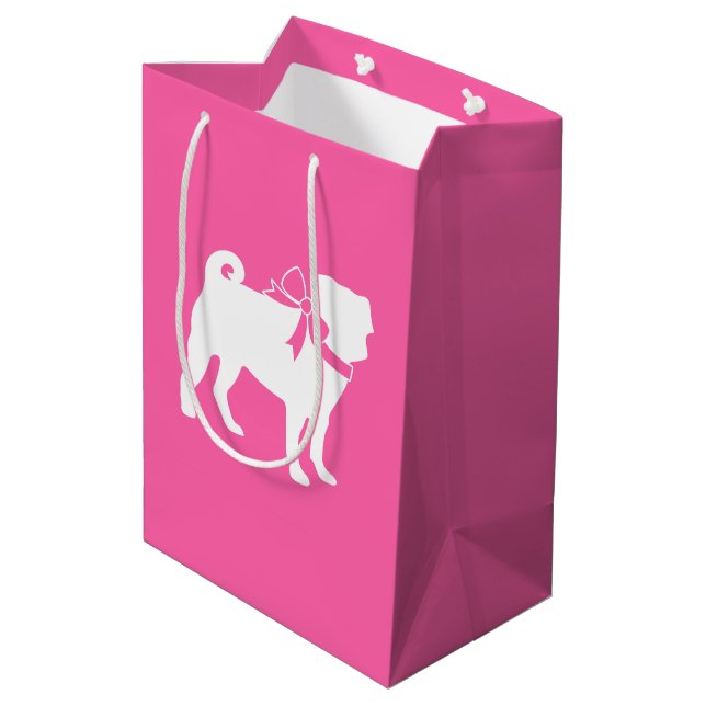 Pink Pug Dog Theme Party Celebration Medium Gift Bag (Back Angled)
