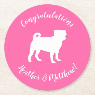 Pink Pug Dog Theme Party Celebration Round Paper Coaster