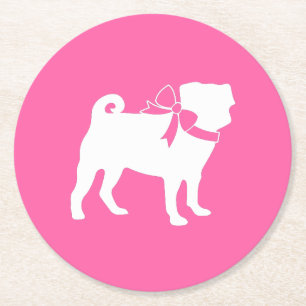 Pink Pug Dog Theme Party Celebration Round Paper Coaster