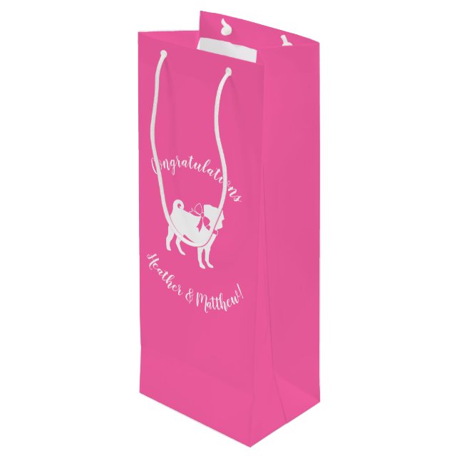 Pink Pug Dog Theme Party Celebration Wine Gift Bag (Back Angled)