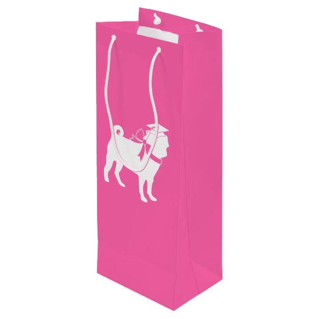 Pink Pug Dog Theme Party Graduation Hat Wine Gift Bag (Back Angled)