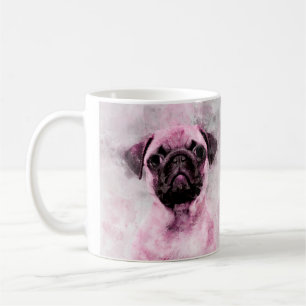 Pink Pug Dog Watercolor Portrait 02 Coffee Mug