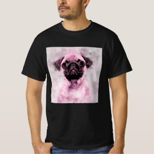 Pink Pug Dog Watercolor Portrait 02 T-Shirt