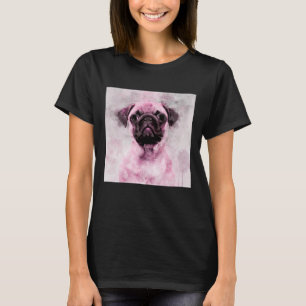 Pink Pug Dog Watercolor Portrait 02 T-Shirt