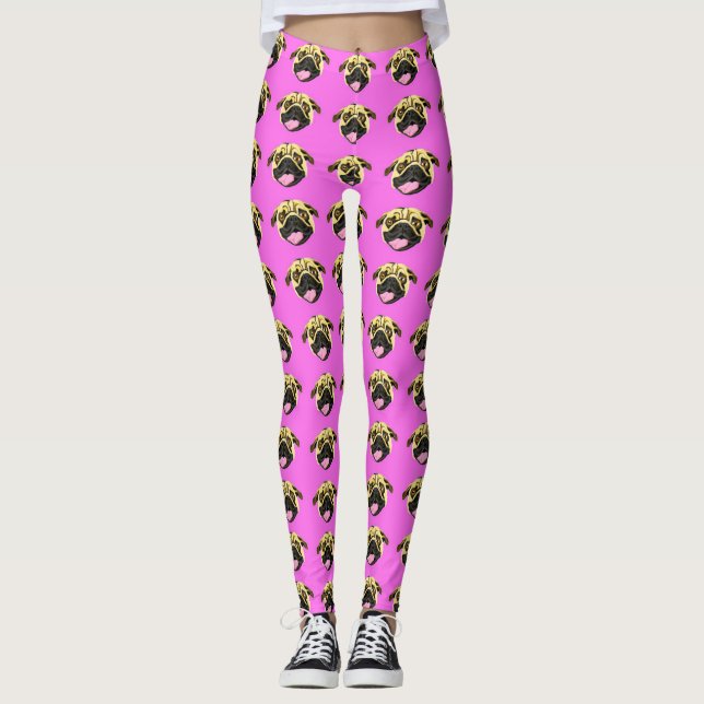 Pink Pug Face Leggings (Front)