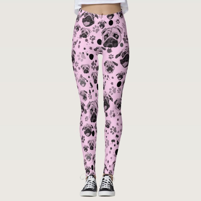 Pink Pug Print Leggings (Front)