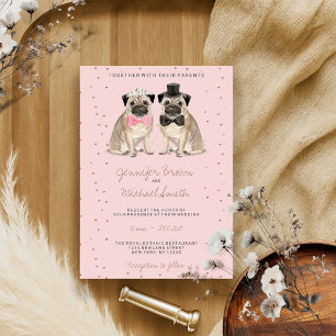 Pink Pug watercolor wedding Invitation