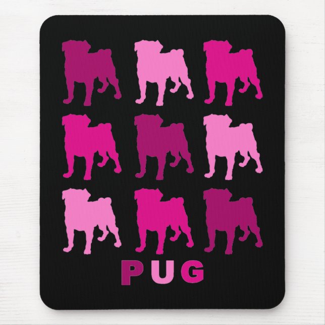 Pink Pugs on Black Mousepad (Front)