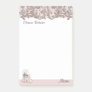 Pink pump/stiletto & floral swirls post-it notes