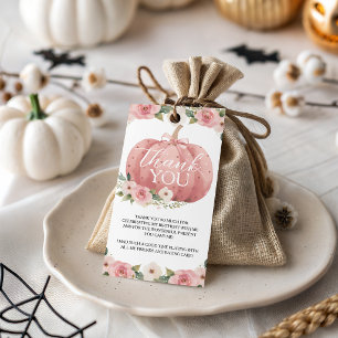 Pink Pumpkin 1st Birthday Favour Tag Floral