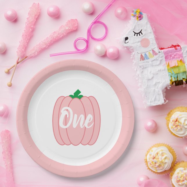 Pink Pumpkin 1st Birthday Paper Plate (Party)