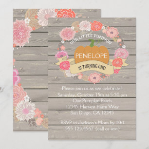 Pink Pumpkin 1st Birthday Party Invitation