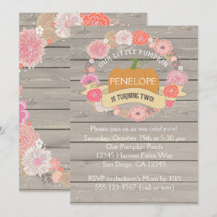 Pink Pumpkin 2nd Birthday Party Invitation