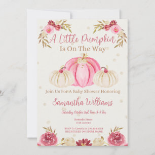 Pink Pumpkin And Burgundy Floral Invitation