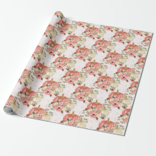 Pink Pumpkin and Flowers Gift Favour Wrapping Paper