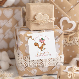 Pink Pumpkin and Squirrel Baby Girl Baby Shower Favour Tags