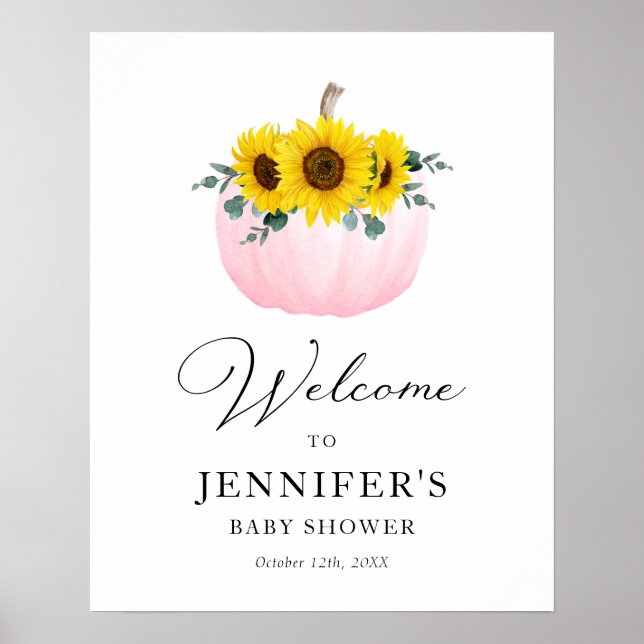 Pink Pumpkin and Sunflower Baby Shower Welcome Poster (Front)