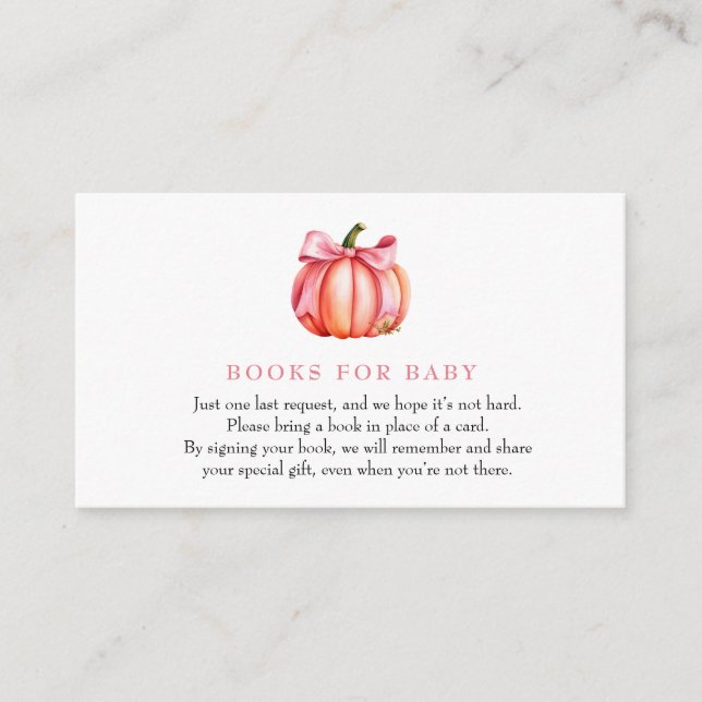 Pink Pumpkin | Autumn Baby Shower | Book Request Enclosure Card (Front)