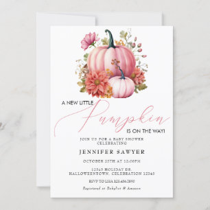 Pink Pumpkin Autumn Baby Shower Invitation