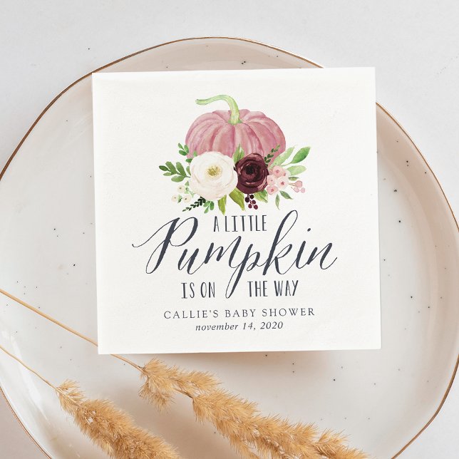 Pink Pumpkin Autumn Baby Shower Napkin (Creator Uploaded)