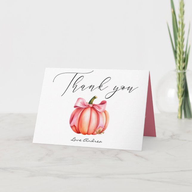 Pink Pumpkin | Autumn Baby Shower Thank You Card (Front)