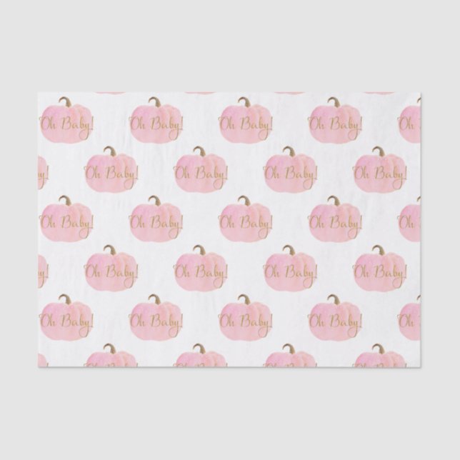 Pink Pumpkin Autumn Fall Gold Oh Baby! Shower Tissue Paper (Front)