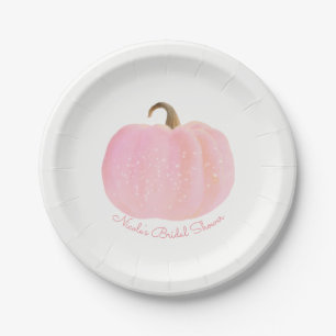 Pink Pumpkin Autumn Fall Rustic Baby Shower Paper Plate