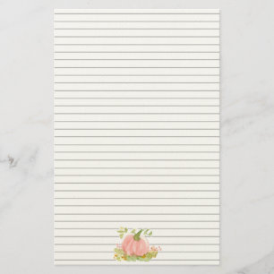 Pink Pumpkin Autumn Roses Fall Lined Stationery