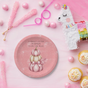 Pink Pumpkin Baby Girl Shower Paper Plate