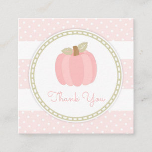 Pink Pumpkin Baby Girl Shower Preppy Stripes Dots Square Business Card