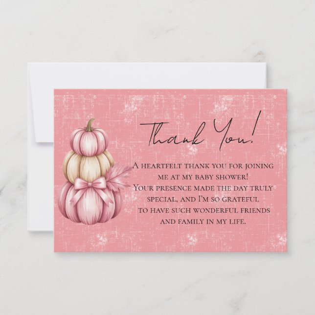 Pink Pumpkin Baby Girl Shower  Thank You Card (Front)