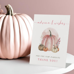 Pink Pumpkin Baby Shower Advice Wishes New Parents Pedestal Sign