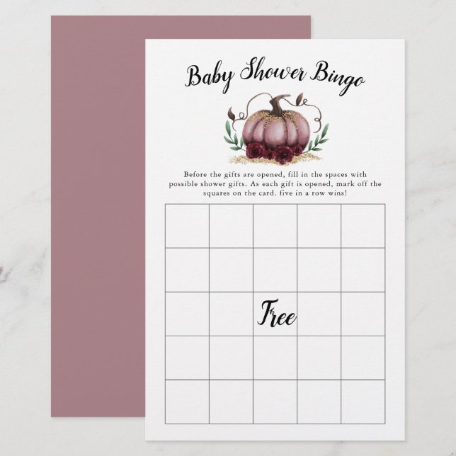 Pink Pumpkin Baby Shower Bingo Game (Front/Back)